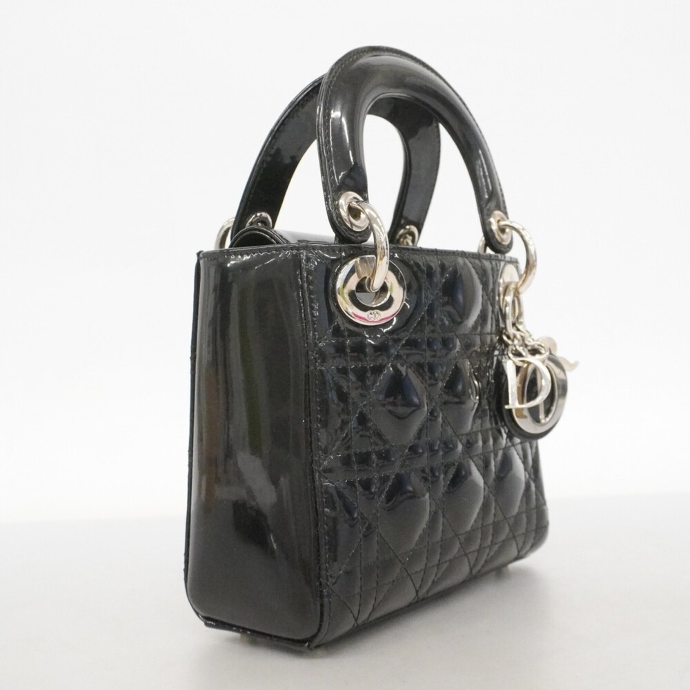 Christian Dior Cannage Lady handbag, black enamel, 2-way bag for women. - Picture 2 of 15